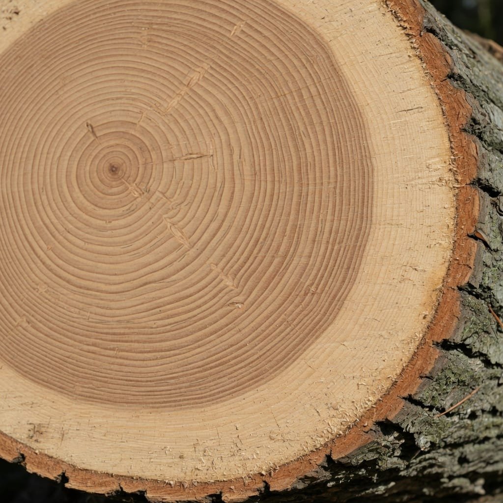 Freshly cut oak log