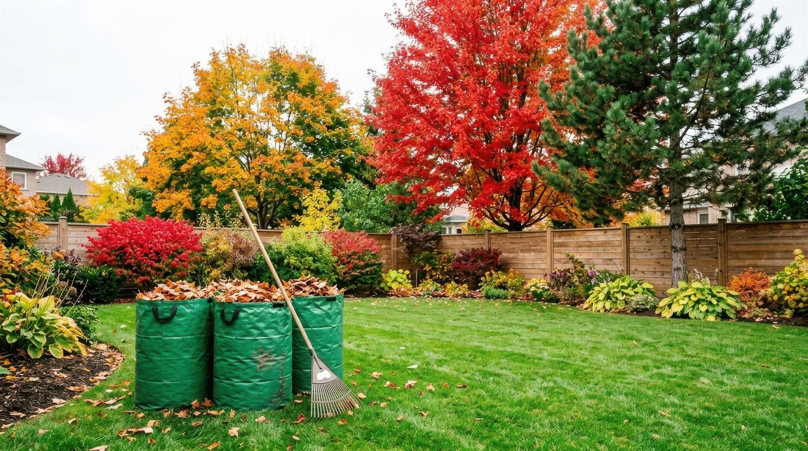 Maintained garden lawn and beds